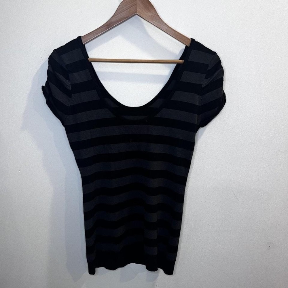 Derek Heart Y2K Sweater Womens L Black Gray Striped Long Dark Academia - Picture 4 of 8